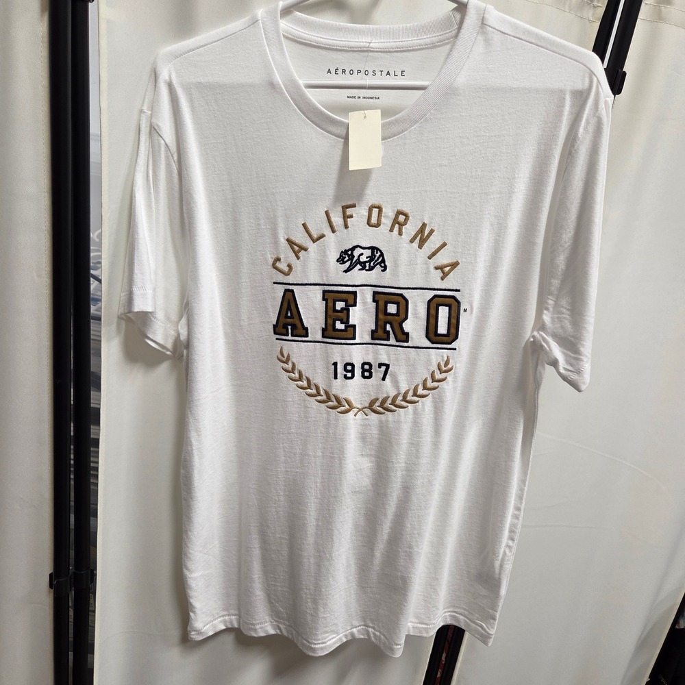 Aeropostale Mens California Aero 1987 Graphic Tee White Short Sleeve Shirt M NEW
